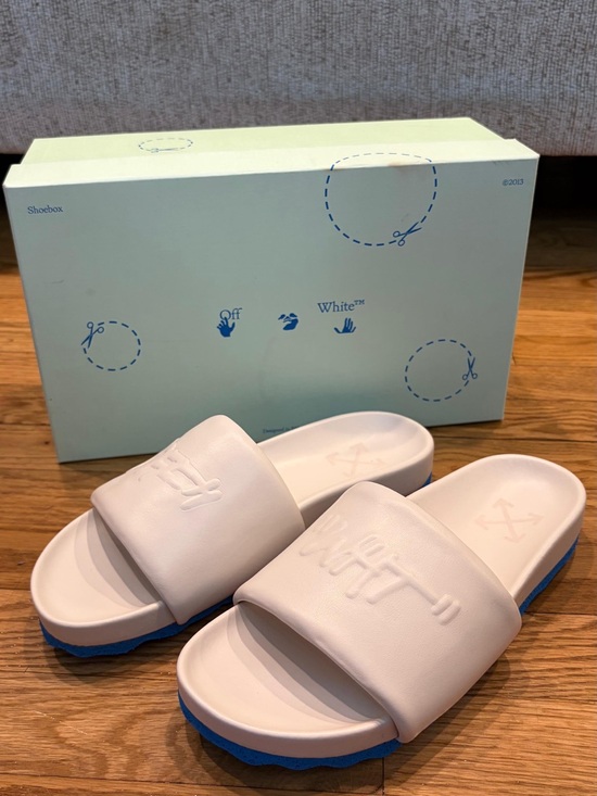 Off-White Shoes - Off-White White Slide Sandals with Blue Outsole